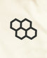 A minimalistic design featuring a cluster of four black hexagons on a light beige background showcasing a modern aesthetic