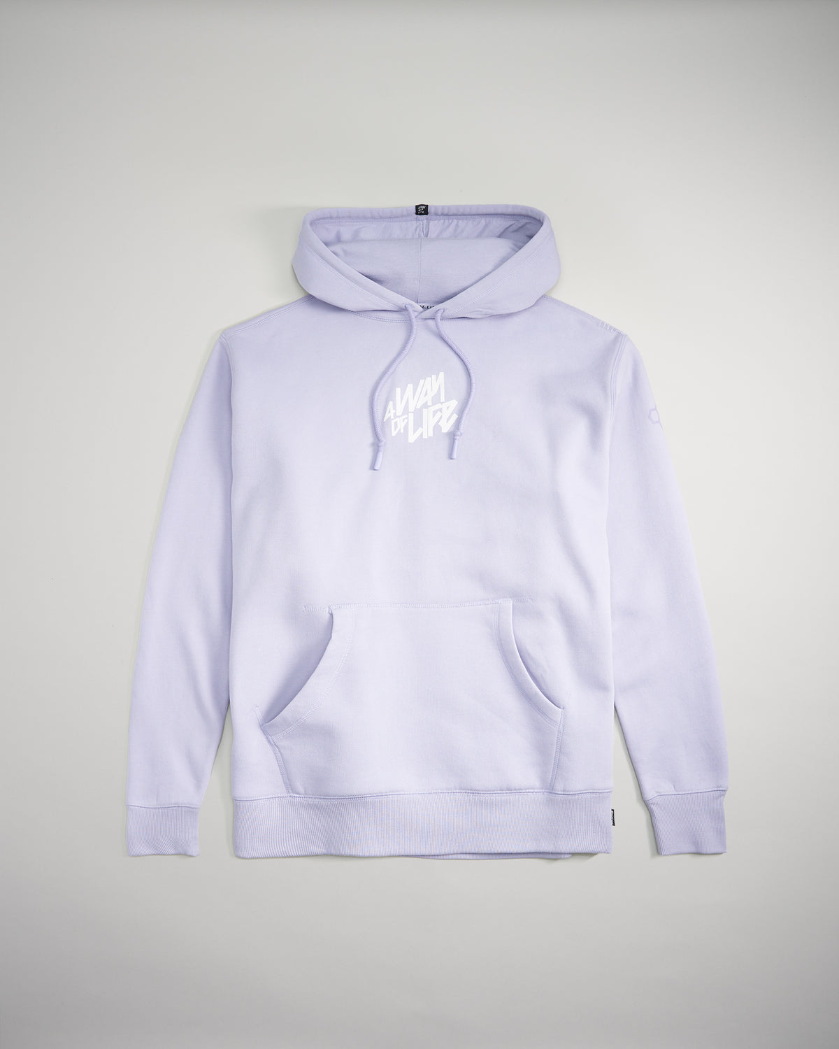 A light lavender hoodie featuring a front pocket and the phrase A Way of Life emblazoned in white script on the chest
