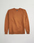 This image displays a casual brown sweatshirt with a simple design featuring a crew neck and ribbed cuffs presented against a neutral background