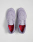 A pair of lavender running shoes featuring a breathable mesh upper contrasted by a vibrant red insole designed for comfort and style during athletic activities