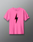Pink t-shirt with a black lightning bolt design on a gray background