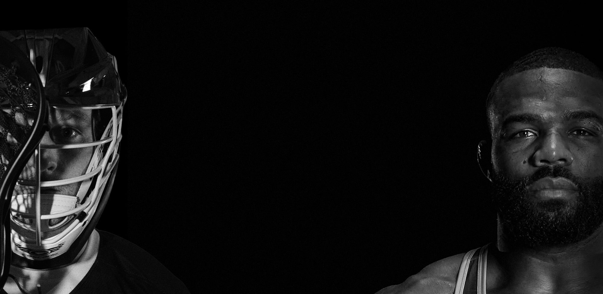 Lacrosse player and wrestler side by side, representing RUDIS performance apparel and gear built for athletes, competitors, and champions across every sport.