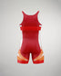A sleek red athletic uniform featuring a modern design with orange accent details designed for optimal performance in sports or training