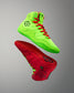 Green and red Wrestling shoes with brand logo on a gray background