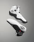 Black and white Jordan Burroughs Wrestling shoes with brand logo on a gray background