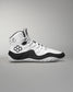 White and black Jordan Burroughs Wrestling shoes on a gray background