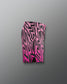 Pink and black geometric patterned shorts on a gray background