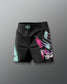 Black shorts with colorful geometric design on a gray background