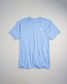 A light blue crew-neck t-shirt made from soft fabric featuring a small white logo on the chest area