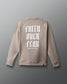 Beige sweatshirt with 'Faith Over Fear Wrestling' text on the back against a gray background