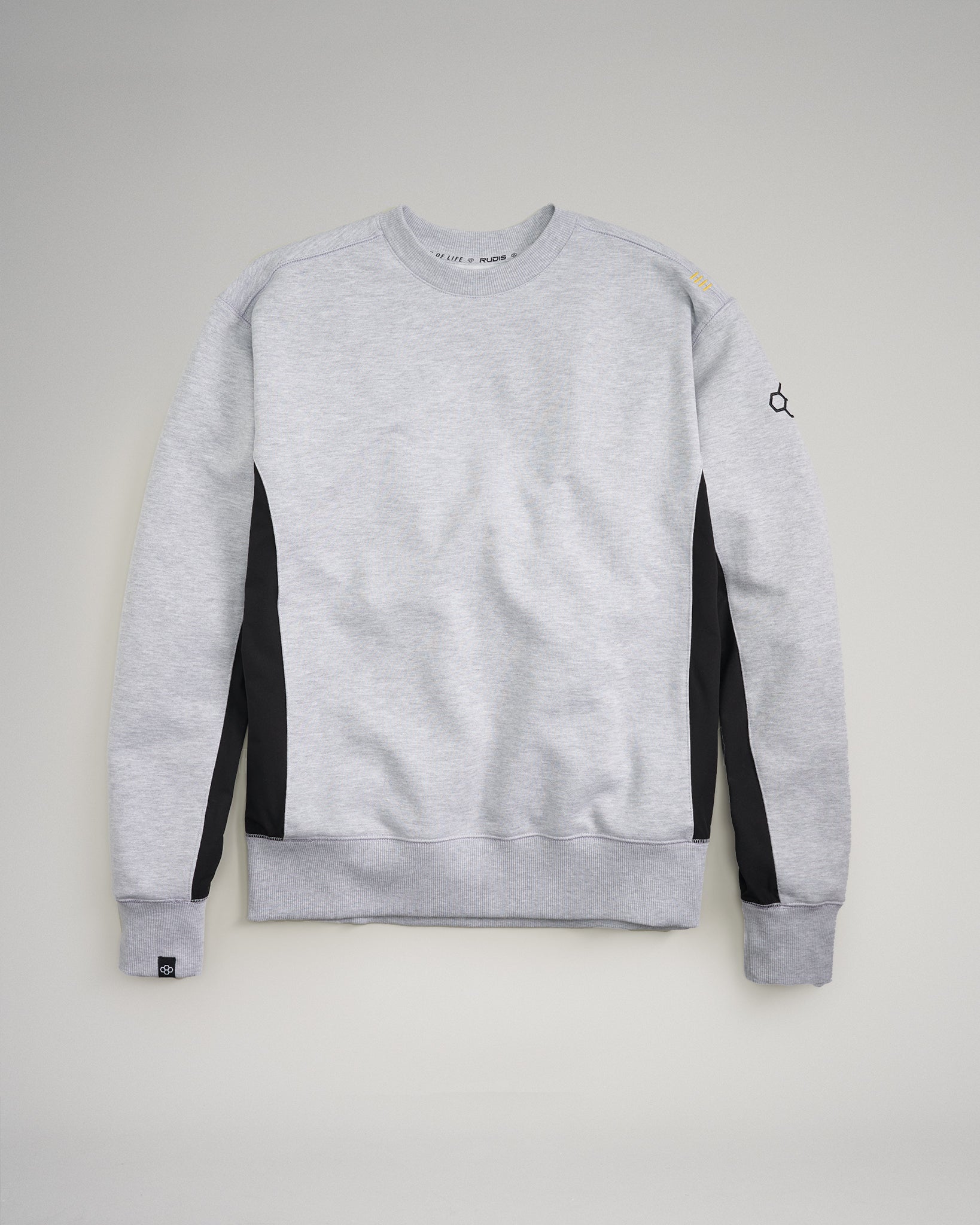A stylish gray sweatshirt featuring black side panels and a casual design perfect for everyday wear