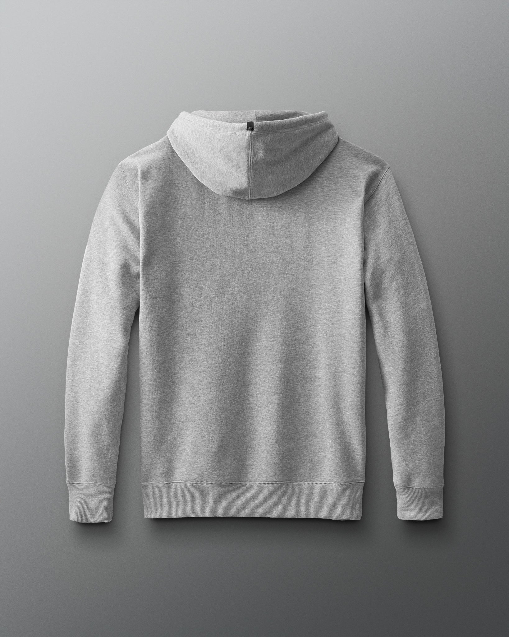 Back view of Gray hoodie on a gray background