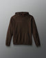 Front view of the RUDIS A Way Of Life Tech Fleece Hoodie in bark brown, featuring tonal A Way Of Life script across the chest, a small RUDIS emblem, kangaroo pocket, and elastic cuffs.