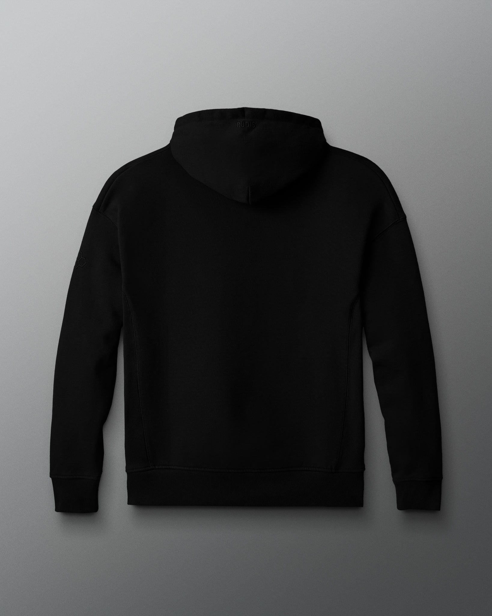 Black hoodie on a light gray background