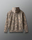 Camouflage-patterned jacket on a gray background