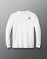A white long sleeve T-shirt with a hexagonal logo on the chest.