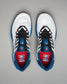 Top view of a pair of white RUDIS training shoes with black laces, blue and red accents, and USA Wrestling logos visible on the red insoles and blue tongues. Displayed on a light gray background.