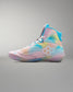 Colorful tie-dye Wrestling shoe with a brand logo on a gray background