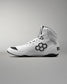 White Wrestling shoe with black accents on a gray background