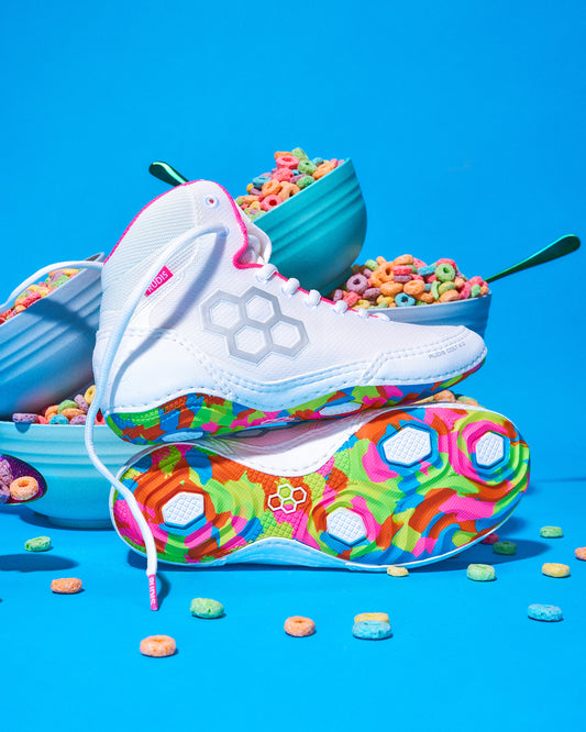 Colt 4.0 wrestling shoes by RUDIS Neon Cereal Milk limited edition colorway, lightweight and durable wrestling shoes with unique design for performance and style