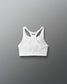 White sports bra with thin straps on a gray background