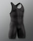 Side view of a black wrestling singlet