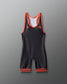 Black and red wrestling singlet on a gray background