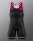 Black and pink wrestling singlet on a gray background