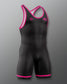 Black and pink wrestling singlet on a gray background