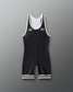 Black wrestling singlet with white accents on a gray background