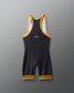 Black and yellow wrestling singlet with 'RUDIS' branding on a gray background