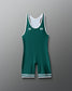 Green wrestling singlet with white accents on a gray background