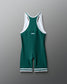 Green and white wrestling singlet with 'RUDIS' branding on a gray background