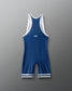 Blue and white wrestling singlet with 'RUDIS' branding on a gray background