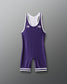 Purple wrestling singlet with white accents on a gray background