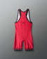 Red wrestling singlet with black trim on a gray background