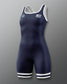 Navy and White wrestling singlet on a gray background