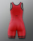 Red and Black wrestling singlet on a gray background