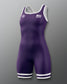 Purple and White wrestling singlet on a gray background