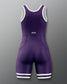 Purple and White wrestling singlet on a gray background