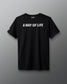 Black t-shirt with 'A Way of Life' text on a gray background