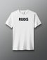 White t-shirt with 'RUDIS' printed on a gray background