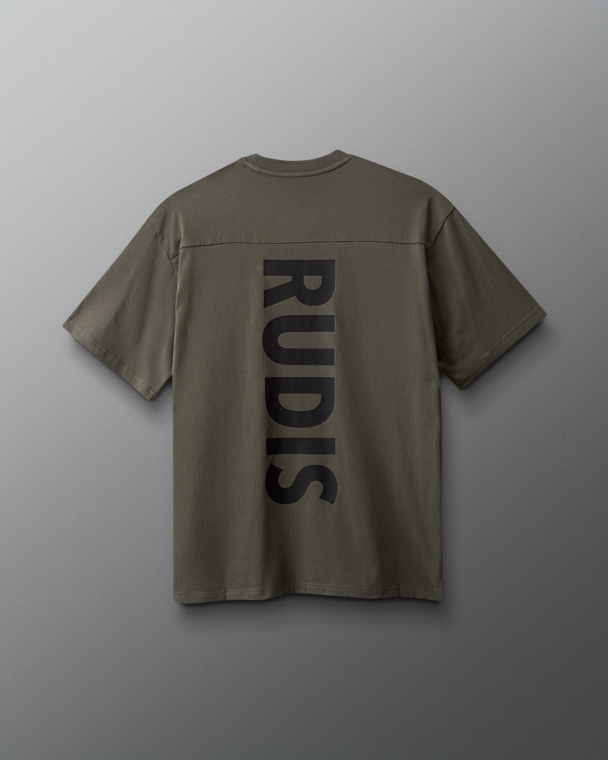 Green shirt with 'RUDIS' logo on the back against a gray background