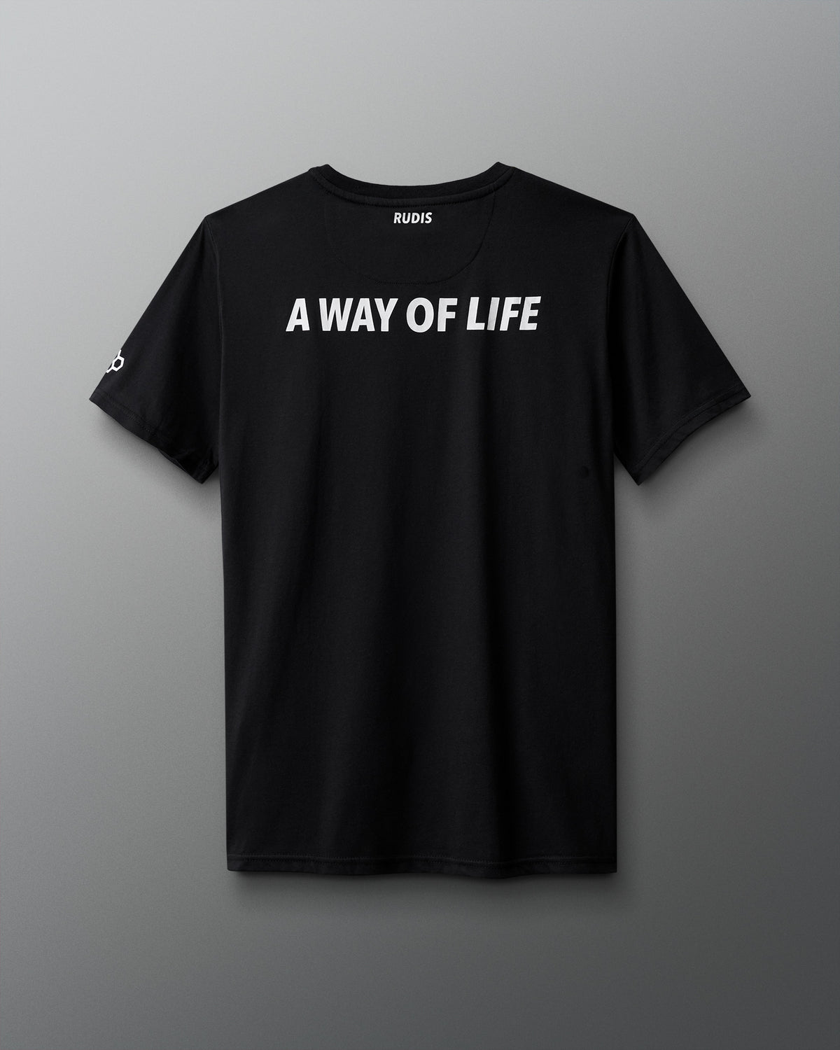 Black t-shirt with 'A Way of Life' text on a gradient background