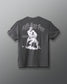 Gray t-shirt with a graphic design on the back against a gray background