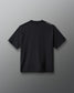 Black t-shirt with a logo on the back against a gray background