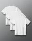 Three White short-sleeve crewneck t-shirts arranged in a cascading stack on a dark gray gradient background.