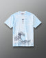 Blue tie-dye RUDIS Samurai Ikigai Classic Cotton T-Shirt featuring Japanese-inspired wave artwork and subtle RUDIS graphics.