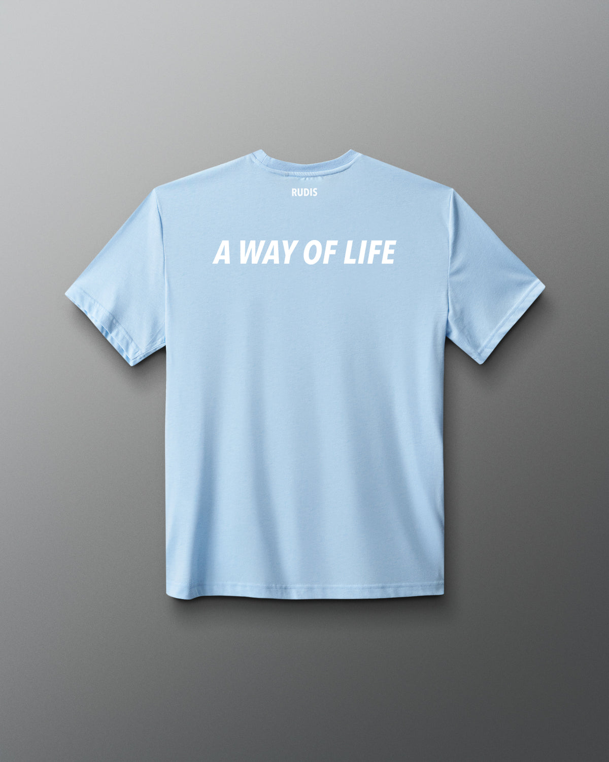 Light blue t-shirt with 'A Way of Life' text on a gray background