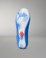 Bottom view of RUDIS Samurai Speed Ikigai wrestling shoe featuring a translucent outsole with Japanese wave artwork and red RUDIS emblem.